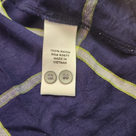 STYLUS Womens Button Down Blouse SOFT Navy Blue + Lime Green Size L - Picture 5 of 14